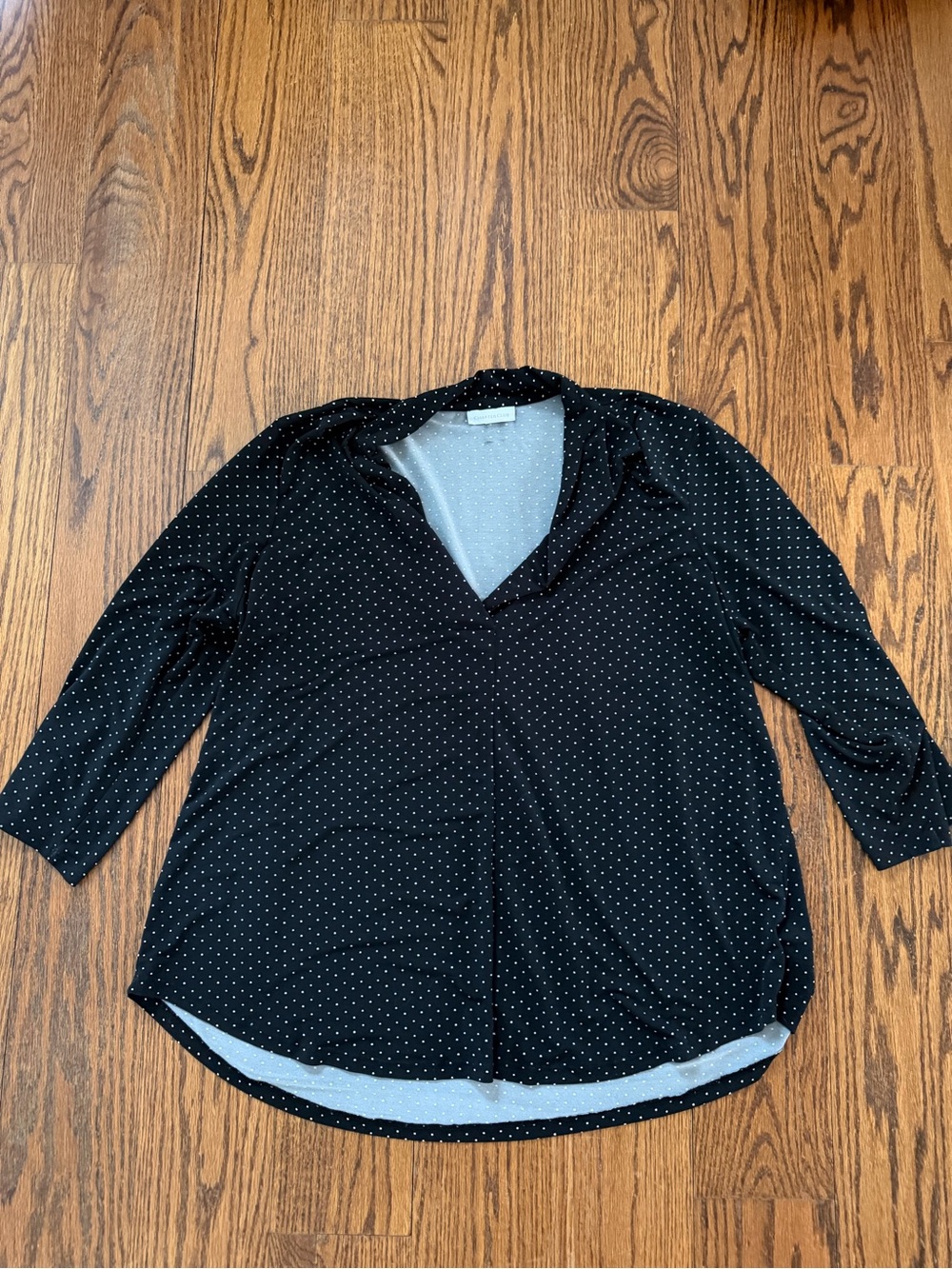 Charter Club Black Polka Dot V-Neck Blouse